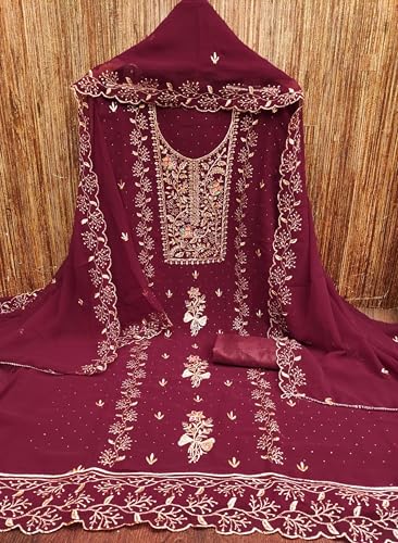 Leeli Peeri Designer Women's Georgette Embroidery Work Unstitched Salwar Suit Dress Material