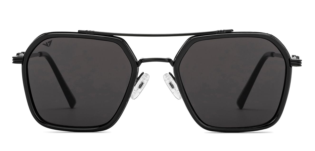 VINCENT CHASE EYEWEAR By Lenskart|Black Grey Full Rim Geometric|Fashion Essentials|Branded Latest And Stylish Sunglasses Hexagonal| 100% Uv Protected|Men & Women|Large|Vc S15801