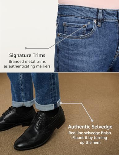 Symbol Premium Men's Slim Fit Selvedge Mid Rise Jeans (Cotton Stretch | Authentic & Crafted) (SP-S24-M-DNM-101_Mid-Indigo_30), Blue