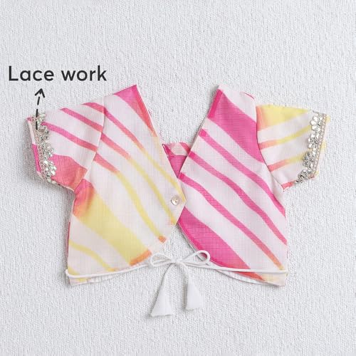 Hopscotch Girls Short Sleeves Pink 3-Pc Leheriya Lehenga Set For Age (4-5 Years)