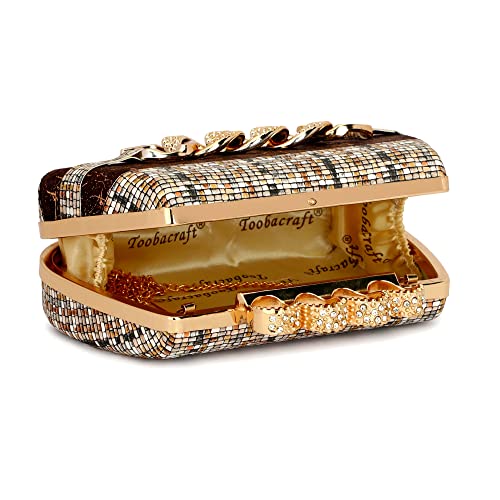 TOOBA Handicraft Hand Beautiful Bling Box Clutch Bag 4 Ring Purse for Bridal, Casual, Wedding Bag for Women & Girls Bag for Women