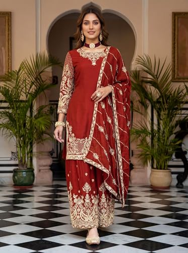 Leeli Peeri Designer Women's Chinon Silk Embroidery Kurta Sharara and Dupatta Set