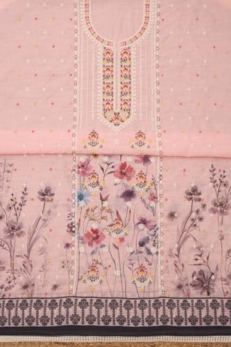 Soch Womens Peach Linen Blend Botanical Print Unstitch Dress Material With Sequins