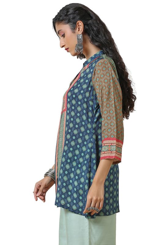 Soch Womens Blue Viscose Muslin Ethnic Motifs Print A Line Tunic