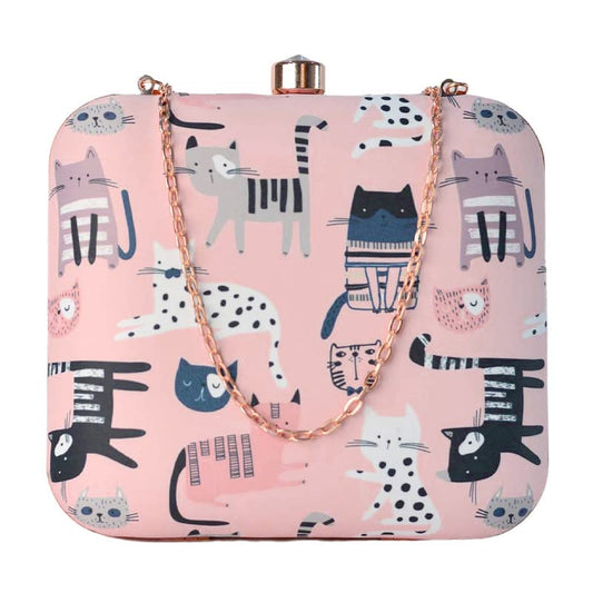 Artklim Baby Pink Cat Printed Clutch