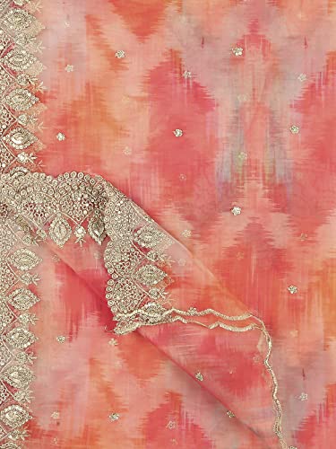 DUPATTA BAZAAR Women's Multicolour Printed Organza Dupatta With Embellished Cutwork Border, free size