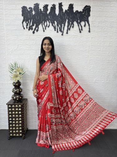 Real Mirror Work Semi Gajji Silk Saree