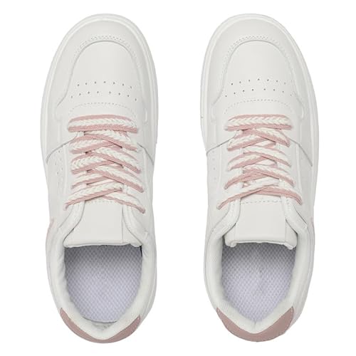 ROSEMEAD Women Casual Sneaker Shoes |Stylish and Comfortable Lace-Up Style Soft Cushioned Insole, Slip-Resistance (White-Peach) White-Peach_UK- 3