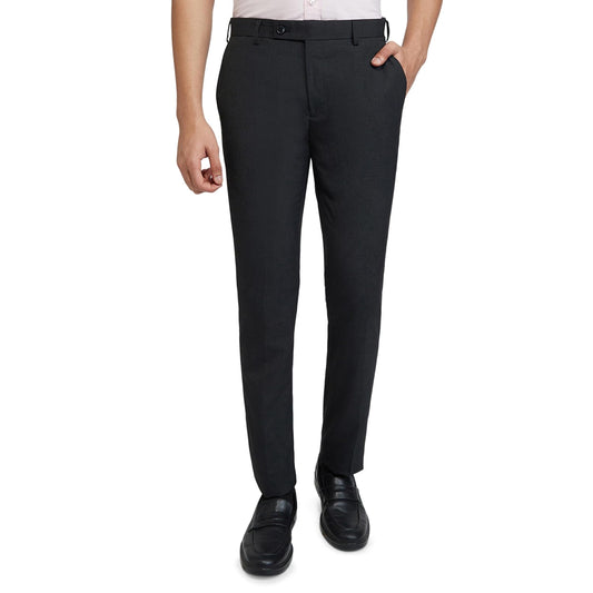 Raymond Men Slim Fit Solid Pattern Poly Viscose Blend Flat Front Formal Trouser (Size: 34)-RMTS05793-G8 Dark Grey
