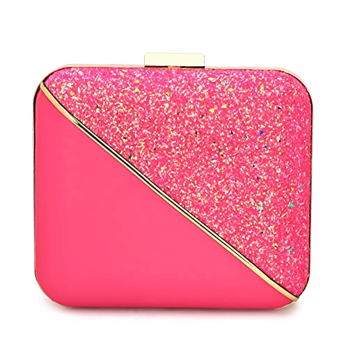 TOOBA Handicraft Hand Embroidered Box Clutch Bag Purse for Bridal, Casual, Wedding Bag for Women & Girls (Magenta Dual)