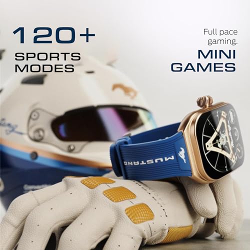 GOBOULT Mustang Muscle Smart Watch 2.01'' 3D Curved Display, Convertible Strap, Premium Metallic Crown, BT Calling, 600 Nits Brightness, AI Assistant, IP68 (Extra Starp, White Armor)