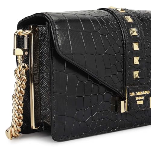 Da Milano Leather Shoulder Bag for Women - Black