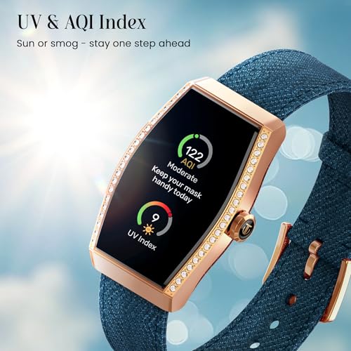 Titan Valerie Aura Women Smartwatch with 1.47 AMOLED Display,Crystal Studded Bezzel,Luna Wellness,UV/AQI Index,Animated Watchfaces,QR Hub,Stress Monitoring,Breathe Exercise,IP68-Teal Green
