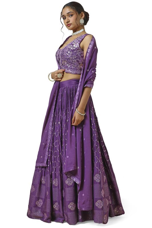 Soch Womens Purple Embellished Leheng Set