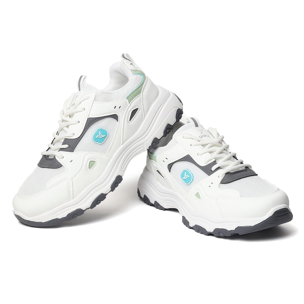YOHO Tempo 0920 Sneakers for Women | Fashionable & Stylish Casual Look Sneaker, Breathable Mesh Comfort, Shock-Absorbing Cushioning, Durable Grip Sole, All-Day Ease | IceLatteMint - UK 8