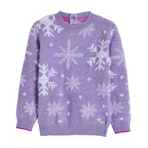 Hopscotch Girls Purple Full Sleeves Textured Fabric Snowflake Sweater for Age (6-7 Years)