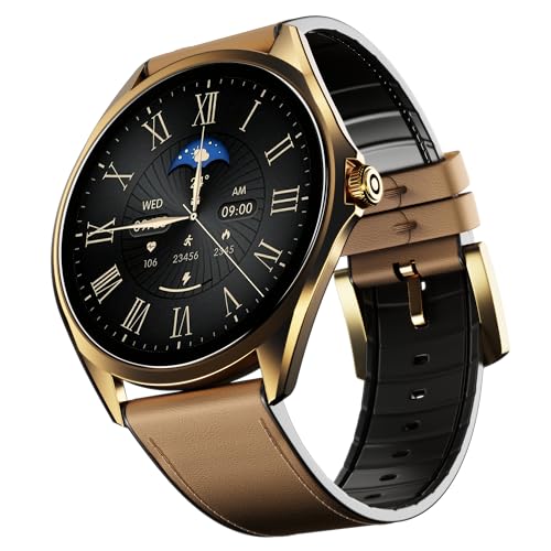 boAt Ultima Aeris 1.43" AMOLED Display, 1000 nits Brightness, Ultra Slim 8mm Metal Build, IP68, Auto HR & SpO2 Monitoring, Sleep & Stress Tracking, Stylish Smartwatch for Men & Women(Tan Brown)