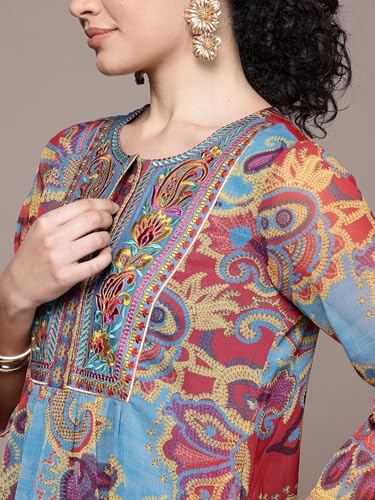 Aarke Ritu Kumar Turq Petal Paisley Full Sleeve Kurta With Pant And Dupatta