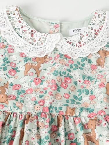 Max Girls Floral Print Dress(Green_2-3 Y)
