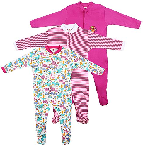 Mini Berry Baby Girl Cotton Rompers in Pink Color for Newborn-Set of 3Pcs