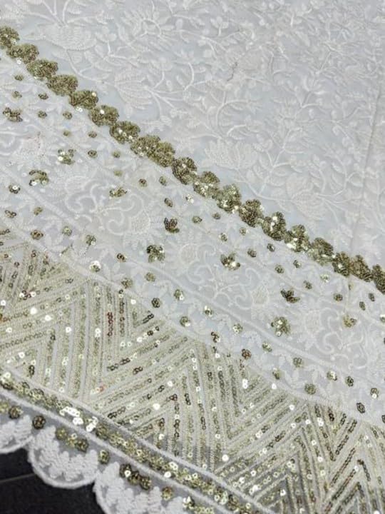 Zeel Clothing Women's Sequins Thread Embroidered Work Georgette Semi-Stitched Lehenga Choli With Dupatta (6018-White-Wedding-Lehenga-Choli, Free size) (White)