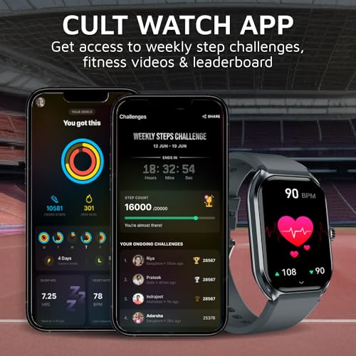 CULTSPORT Ace X1 2.04" Amoled Display,1000 NITS, Bluetooth Calling, 300mAh Battery, AOD Smartwatch (Charcoal Grey Strap, Free Size)