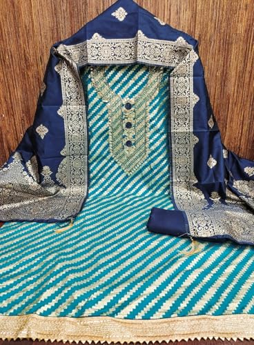 Leeli Peeri Designer Women's Banarasi Jacquard Gota Patti Work Unstitched Salwar Suit Dress Material