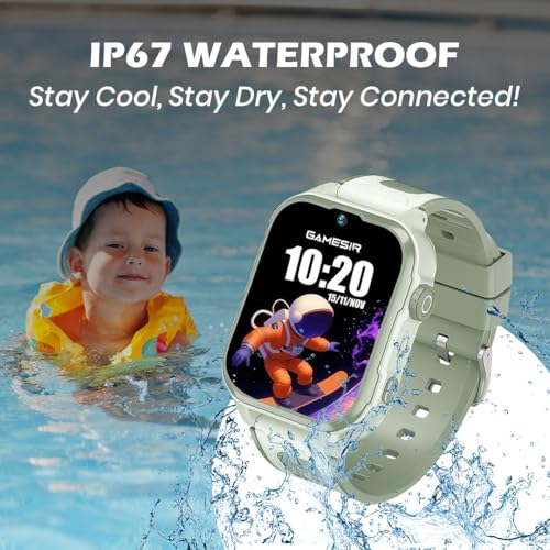 GameSir Safeguard Kids Smart Watch 5G/4G with SIM Calling, 800mAh Battery, GPS Tracker, SOS Alerts, Video Calling, Face Unlock, Voice Chat, Games, IP67 Waterproof (Olive Green)