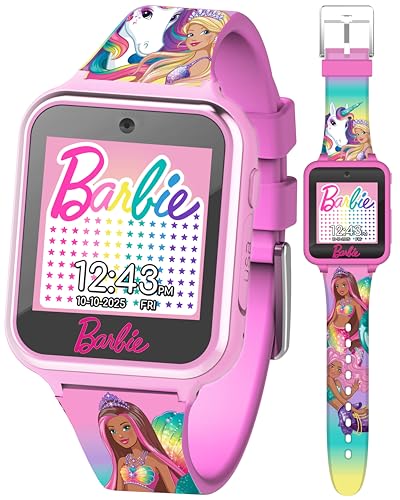 Barbie Kids Smartwatch - Interactive Fun with 10 Watch Faces, Camera, Games, Alarm, Step Tracker & More - Stylish Gift for Girls with Printed Unicorn & Mermaid Straps - Fits Wrists 5.5'' to 8.5'',