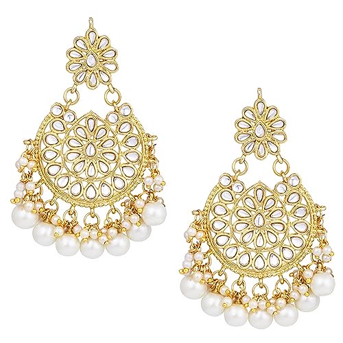 Peora Kundan Pearl White Choker Necklace Earrings Maang Tikka Women