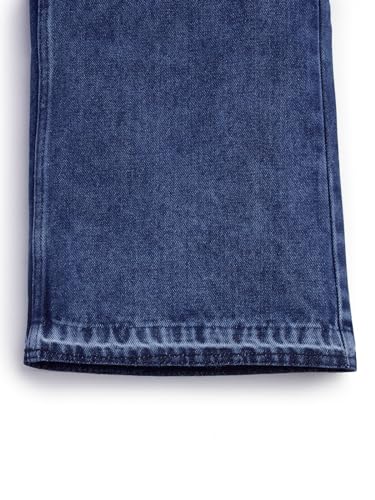 Knit N Knot Girls' Kids Premium Indigo Blue Wide Leg high Rise Flared fit, Relaxed Loose Ruptured Cloud Bottom Effect Jeans | Regular Casual Festival Occassional Wear | Non Stretch | Adjustable Waist