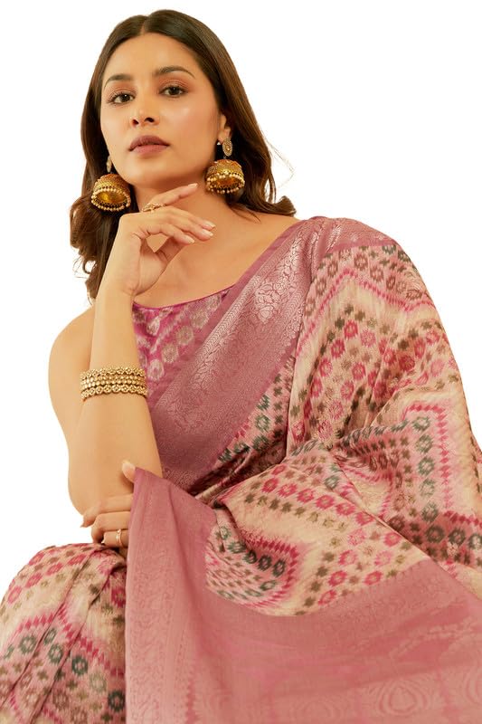 Soch Womens Blush Pink Zari Woven Chanderi Jacquard Saree