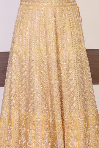 Aurelia Women's Yellow Sequins Georgette Blouse and Skirt set with Dupatta and Jacket - (AD10774-E609524-L)