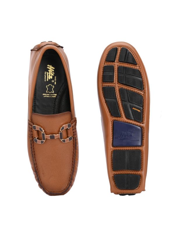 HITZ Men's Tan Leather Casual Loafers - UK 6
