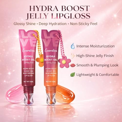 Fruit Flavoured Tinted Lip Gloss | Natural Lip Gloss with Jojoba Oil, Beeswax & Hyaluronic Acid | Non-Sticky Hydrating Gloss Duo with Soft Silicone Applicator (Rosé Kiss & Peach Nectar)