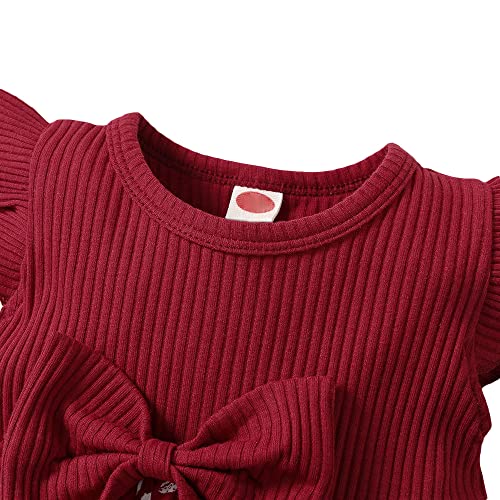 Hopscotch Girls Floral Print Knee-Length Casual Dress With Headband In Red Color For Ages 9-12 Months