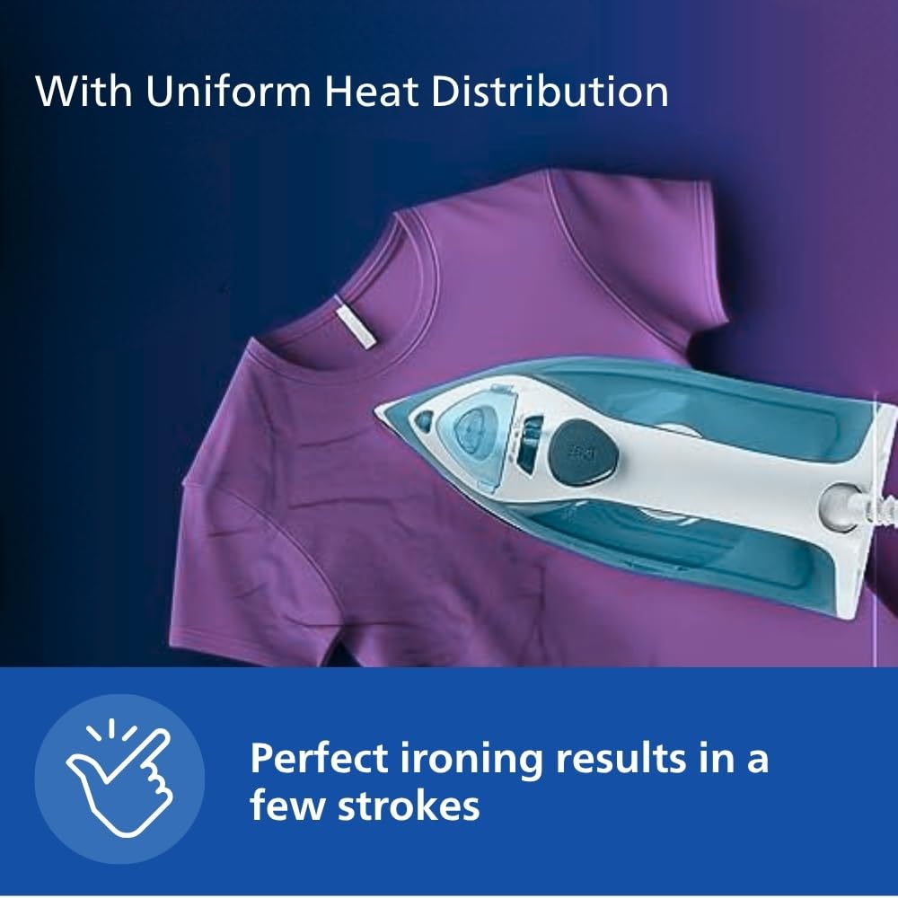 Philips Steam Iron DST0820/20 (World no. 1 Ironing Brand) Powerful 15 gm/min Steam Output with Spray, Multilayer Coated Non stick Soleplate with 1250 W quick Heat up
