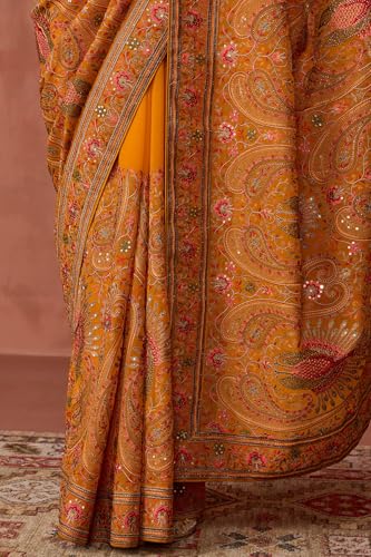 Soch Womens Mustard Georgette Embroidered Saree