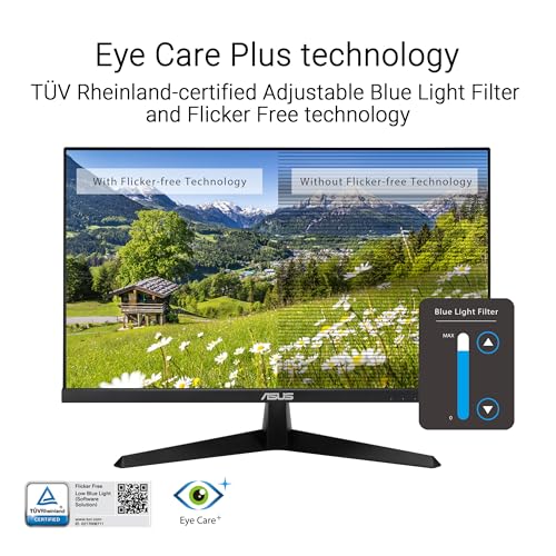 ASUS VY249HGR Eye Care Gaming Monitor – 24-Inch (23.8-Inch viewable), IPS, Full HD, Frameless, 120Hz, Adaptive-Sync, 1ms MPRT, HDMI, Low Blue Light, Flicker Free, Wall Mountable