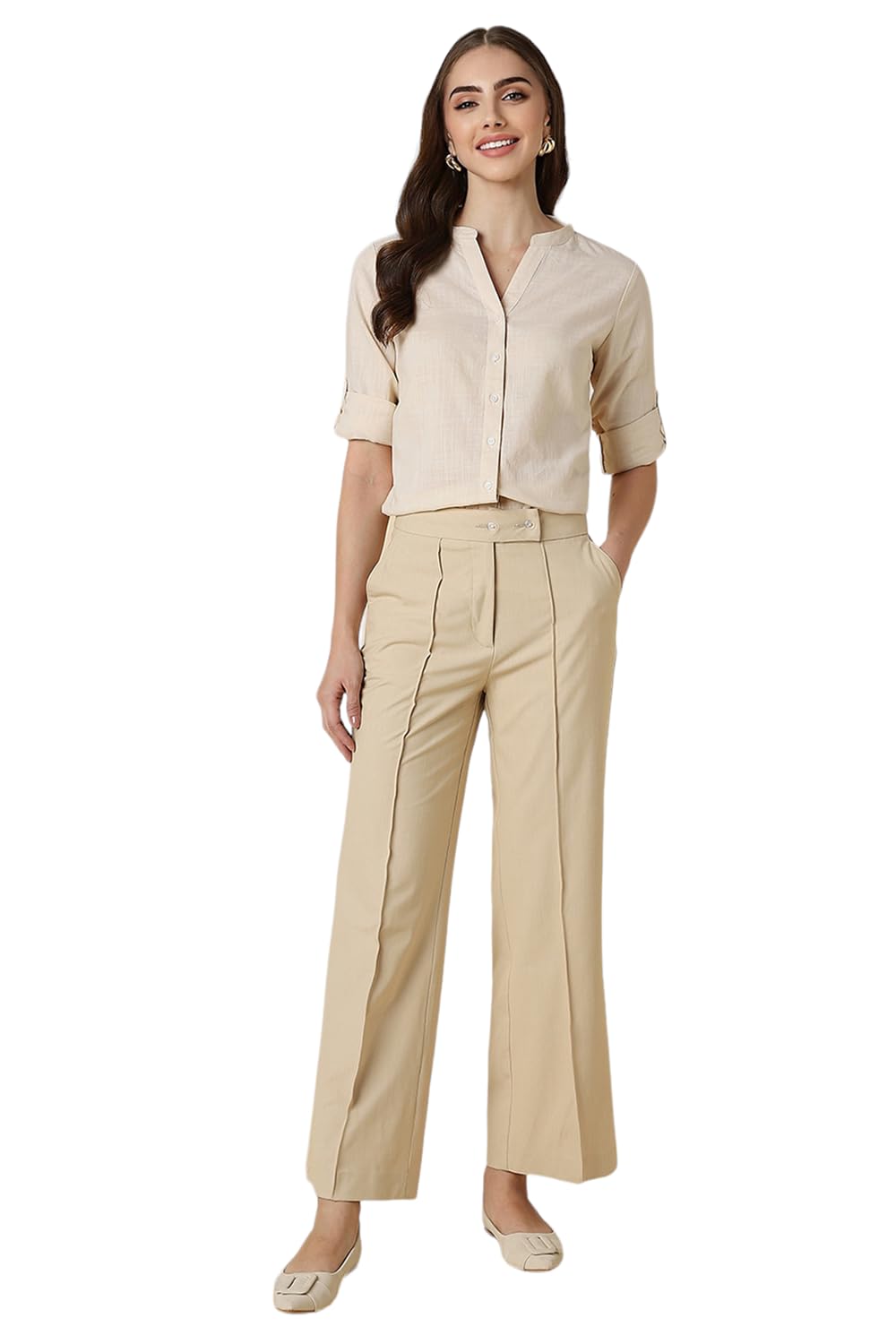 Allen Solly Women's Regular Fit Shirt (AHSFWRGFL75456_Beige