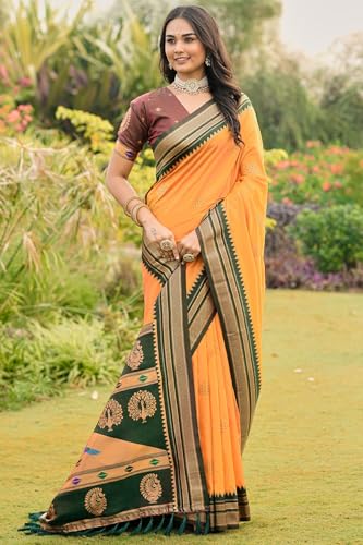 SGF11 Women's Kanjivaram Soft Silk Saree With Unstiched Blouse Piece (Yellow)