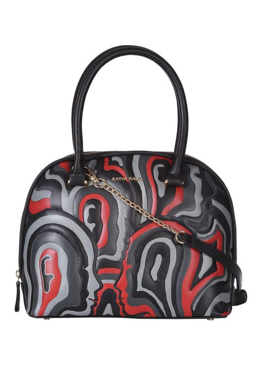 Satya Paul Grey Red PU Printed D Shape Handbags for Women