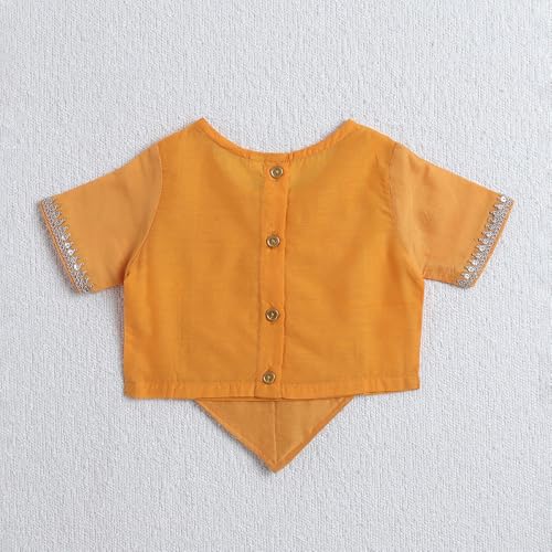 Hopscotch Girls Short Sleeves Yellow 2-Pc Bandhani Lehenga Set For Age (2-3 Years)