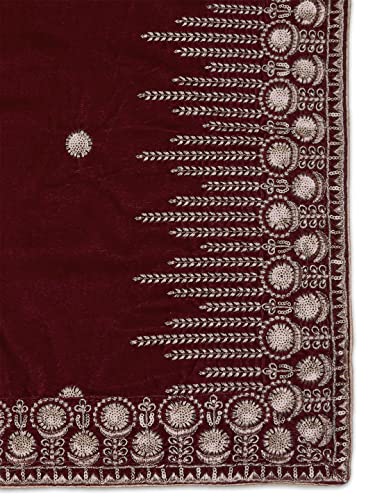 DUPATTA BAZAAR Women's Embroidered Maroon Velvet Dupatta, free size