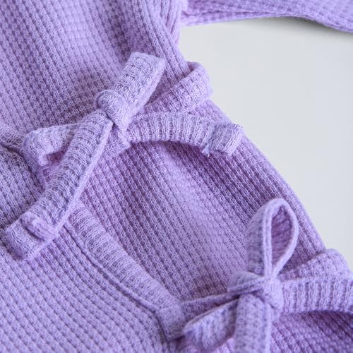 Hopscotch Unisex Full Sleeves Purple 2-Pc Textured Wrap Style Cotton Pajama Set (0-3 Months)