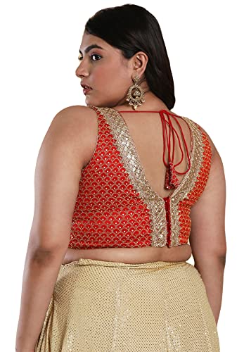 SALWAR STUDIO Women's Red Silk Readymade Saree Blouse-PLSSB00024-RED