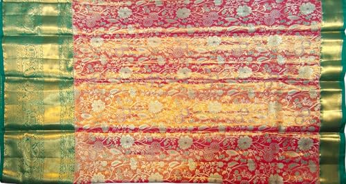 VFCollections Women's Traditional Handloom Kanchipuram Silk Pure Pattu Sarees | Rich Zari Woven Design | Bridal Saree | Unstitched Blouse (VFC647-4)