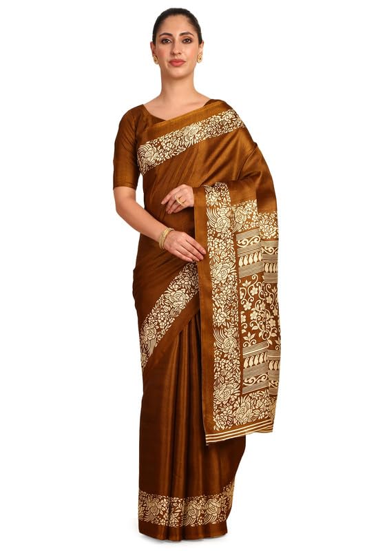 Soch Womens Gold Art Silk Floral Print Saree