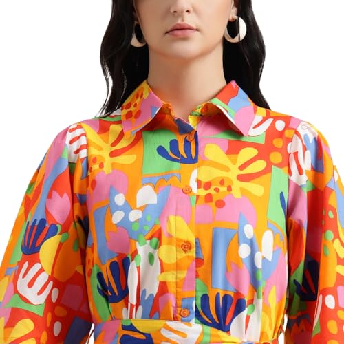 United Colors of Benetton Regular Fit Spread Collar Printed Dress (Size : 2XL) - 26P4WVDRL164I901 Multicolour