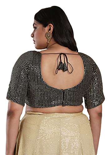 SALWAR STUDIO Women's Black Silk Readymade Saree Blouse-PLSSB00010-BLCK